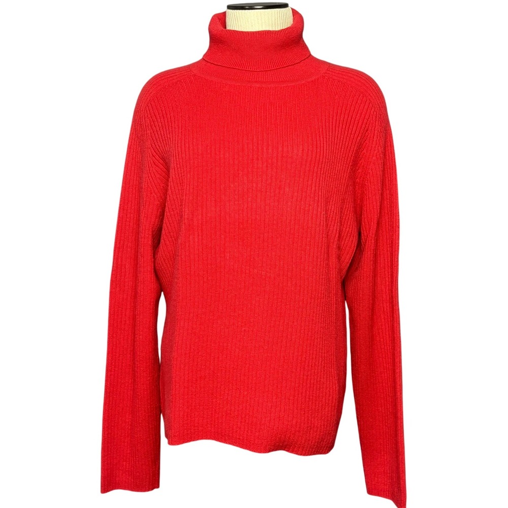 Merona Women's XL Red 100% Cashmere Ribbed Knit Turtleneck Sweater‎ Quiet Luxury